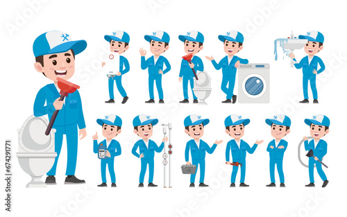 Set of plumber with different poses
