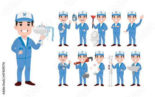 Set of plumber with different poses