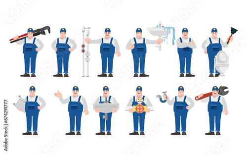 Set of plumber with different poses