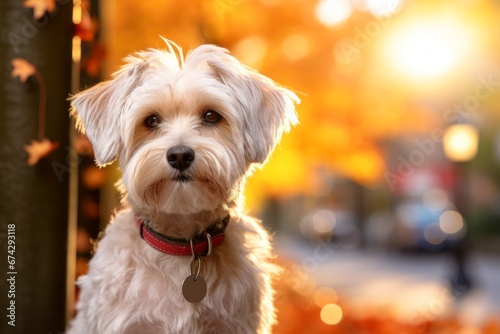 Close-up of cute dog with beautiful bokeh background