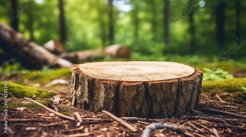 Tree stump in the coniferous forest.