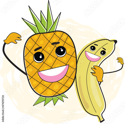 a group of happy fruits  cartoon vector illustration.good for animation,logo,vegetarian,healthty food,restaurant,school,preschool,kindergarten