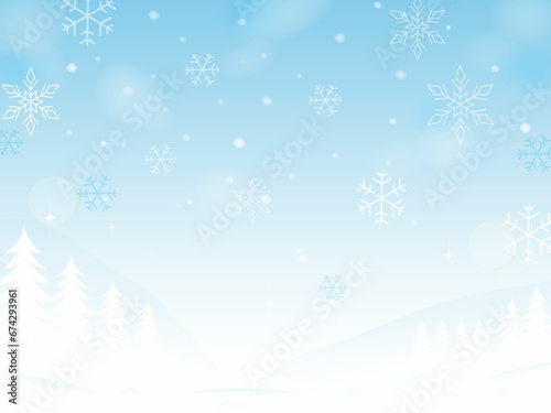 雪の結晶と雪の風景