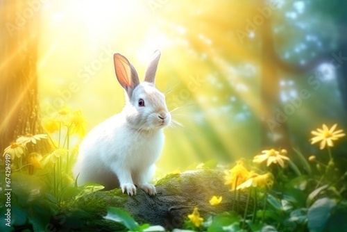 Close-up of cute rabbit with beautiful bokeh background