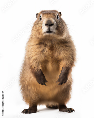 cute Groundhog standing isolated on white