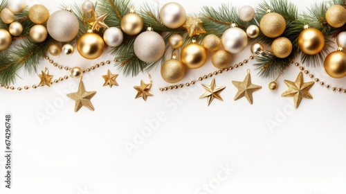 Realistic 3D design  bright Christmas and New Year background with light garlands  gold confetti. Illustration of a Christmas and New Year background