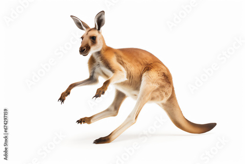 Jumping Kangaroo isolated on white  side view