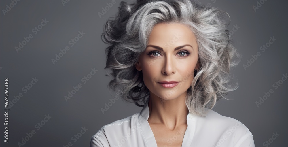 Graceful Mature Woman with Luxurious Flowing Gray Hair Graceful Mature Woman with Luxurious Flowing Gray Hair