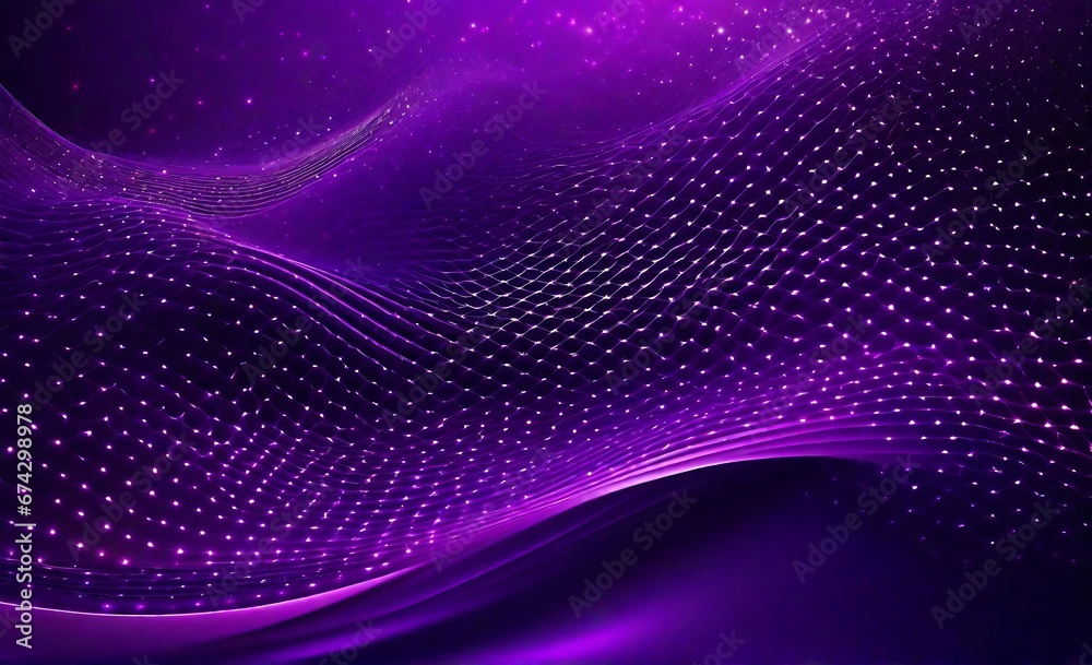 Futuristic digital purple flowing particles wave and light abstract horizontal background. A Generative AI Digital Illustration. Futuristic digital purple flowing particles wave and light abstract horizontal background. A Generative AI Digital Illustration.