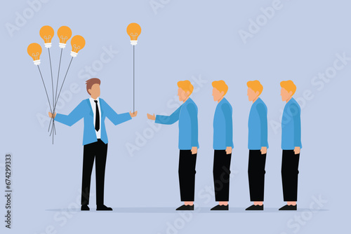 Business manager sharing knowledge to staff 2D flat vector concept for banner, website, illustration, landing page, flyer, etc