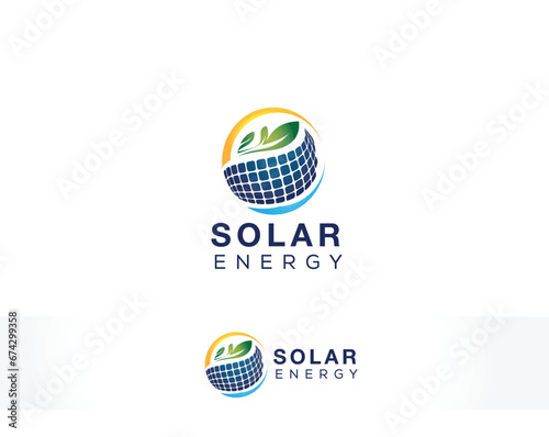 solar energy leaf and solar panel graphic logo (ID: 674299358)