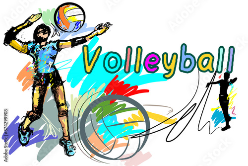  text volleyball and action brush style strokes design