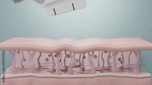 Ultherapy or HIFU treatment shot laser to SMAS to lift and tighten skin, Blue science background. 3D rendering.