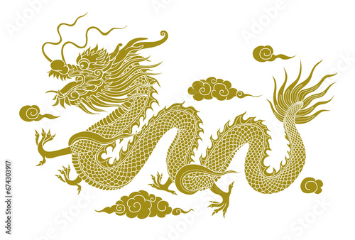 Culture traditions asia Chinese dragon graphics on a flat colored background for decor. 