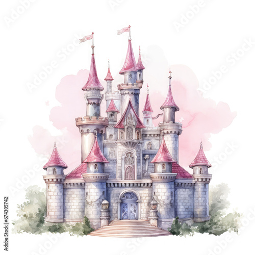 Cute watercolor princess castle Illustration  Generative Ai