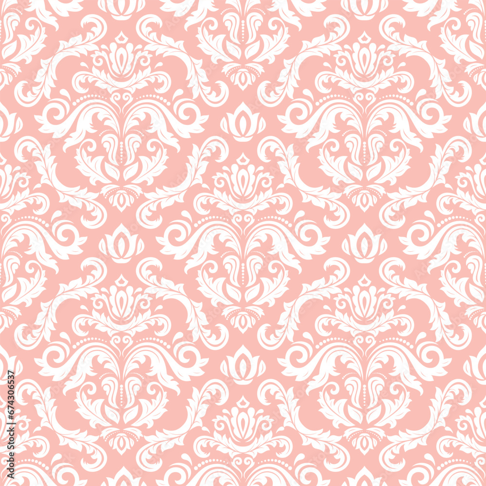 Classic seamless vector pattern. Damask orient ornament. Classic vintage background. Orient pink pattern for fabric, wallpapers and packaging