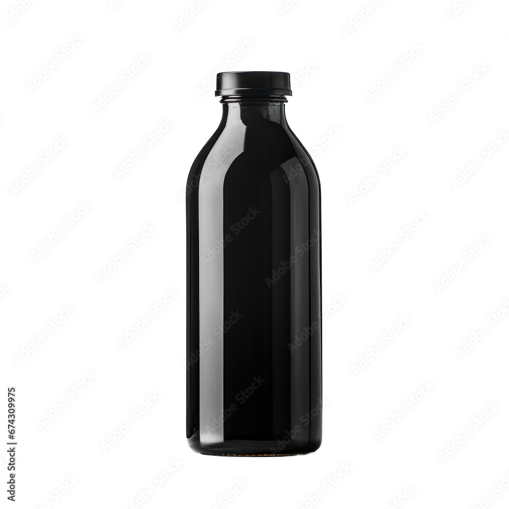 black bottle mockup in 3d style isolated on transparent background,transparency 