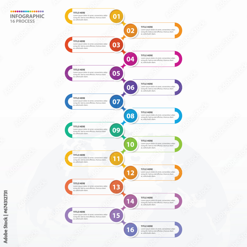 Infographic process design with icons and 16 options or steps. Infographic process design with icons and 16 options or steps.