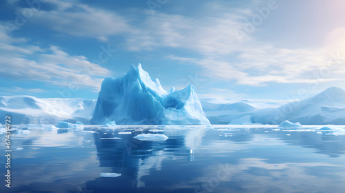 Towering icebergs floating in a serene Arctic landscape, testament to the majesty and fragility of our polar regions. Ai Generated.NO.02