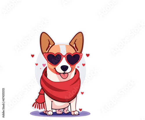 cute dog with heart-shaped glasses, sunglasses and a red headscarf