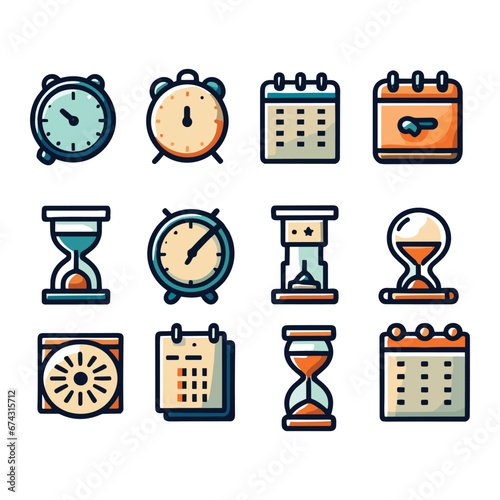 Vector Coloured Set of time clock hour for plan work service