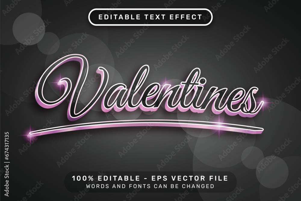 valentines 3d text effect and editable text effect whit pink background and cloud illustration