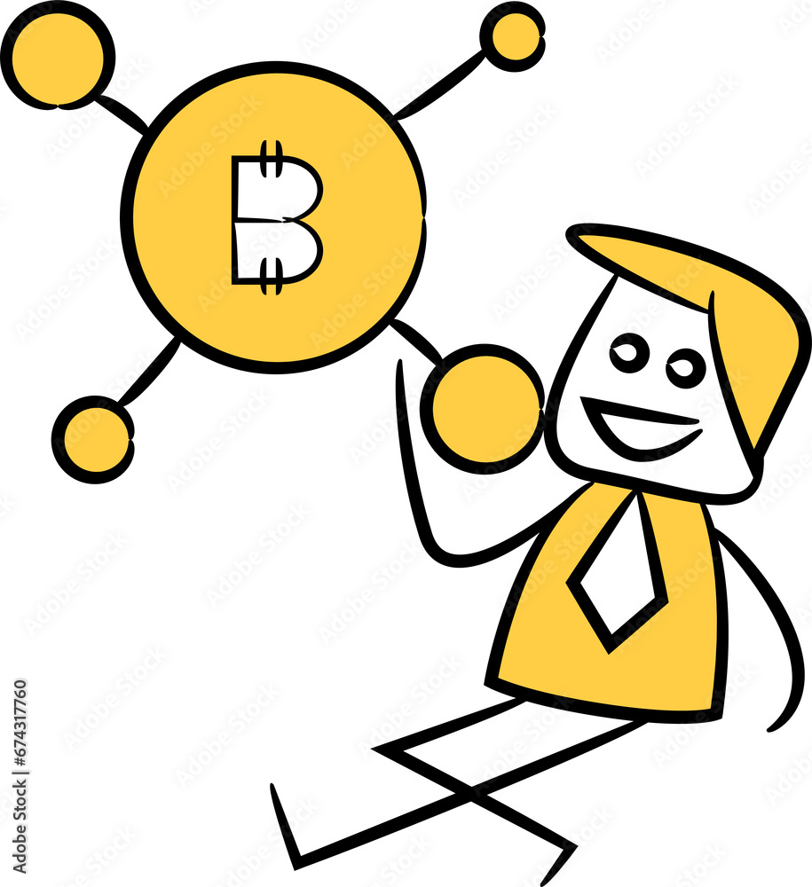 Doodle Businessman and Bitcoin Network
