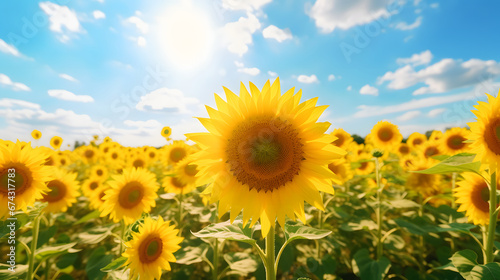 Vibrant sunflower field stretching towards the horizon  a cheerful sea of yellow petals basking in the sunlight. Ai Generated.NO.03