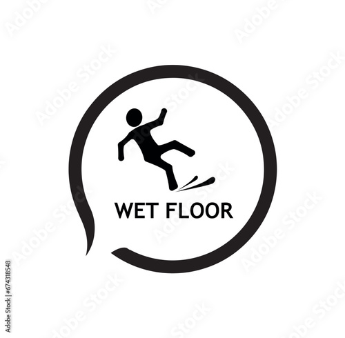 wet floor sign on white background	 photo