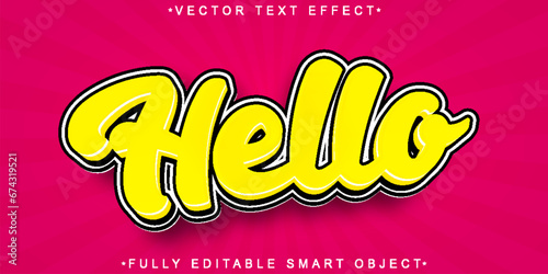 Cartoon Oldschool Hello Vector Fully Editable Smart Object Text Effect