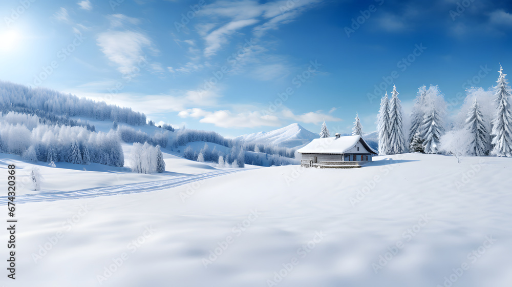 Idyllic countryside covered in a blanket of fresh snow, where winter's touch brings a quiet stillness to the land. Ai Generated.NO.01 Idyllic countryside covered in a blanket of fresh snow, where winter's touch brings a quiet stillness to the land. Ai Generated.NO.01