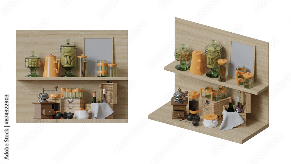 Fototapeta premium isolated of ktchen utensils, jar, and coffe grinder