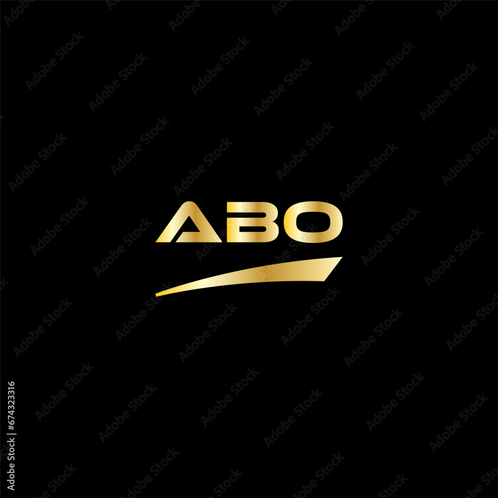 ABO initial letter logo on black background with gold color. modern font, minimal, 3 letter logo, clean, EPS file for website, business, corporate company. ABO modern logo template in Illustrator.