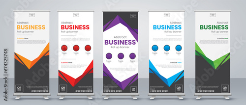 Business Roll up banner vertical template design set in red, blue, yellow, green, purple and black