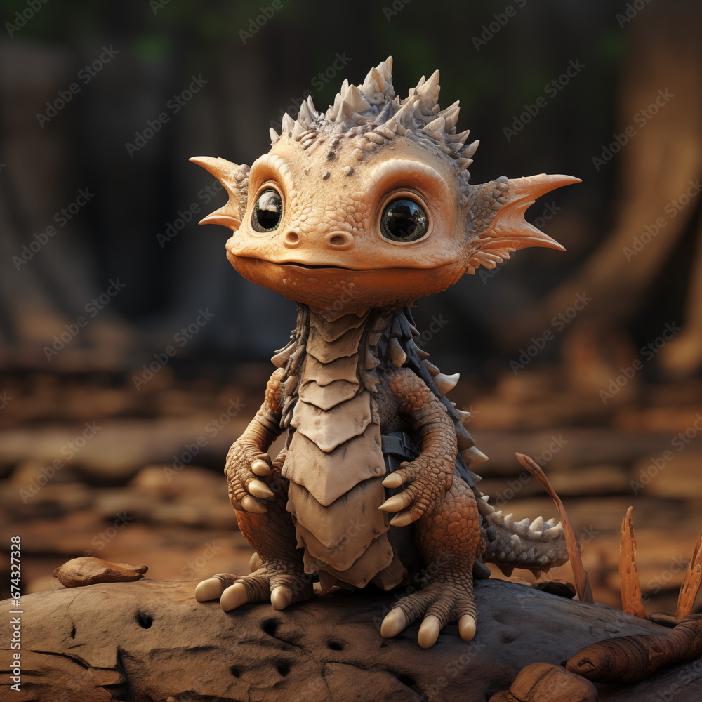 Cute Baby Dragon Character - obrazy, fototapety, plakaty 