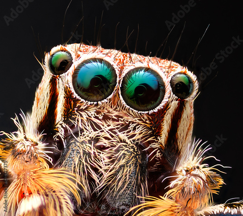 close up of a spider on a black background
