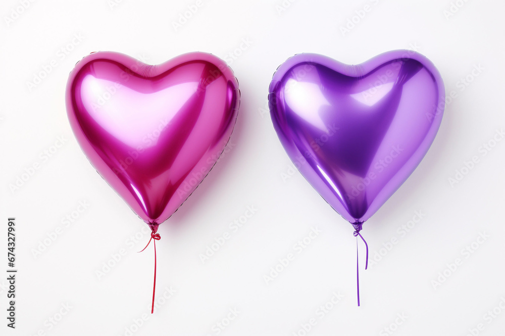 Purple and pink heart shaped balloons on a white background, valentine’s day illustration