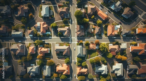 Aerial view of residential alley, row of residential property real estate houses