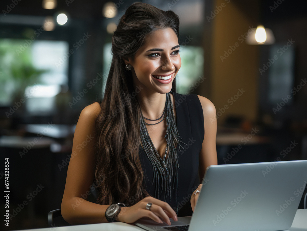 Young and successful corporate woman using laptop at office Young and successful corporate woman using laptop at office