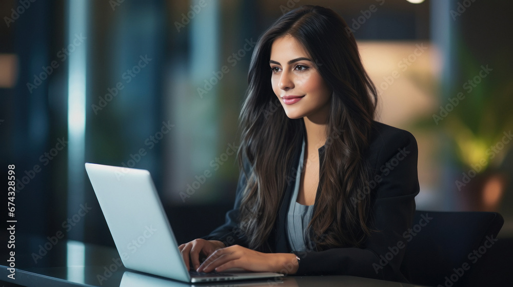 Young and successful corporate woman using laptop at office Young and successful corporate woman using laptop at office