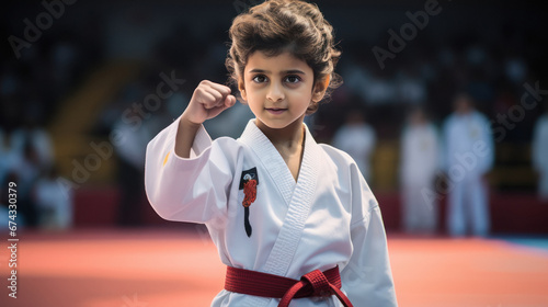 Indian little girl karate champion in kimono