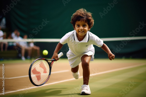 indian little boy playing tennis © PRASANNAPIX