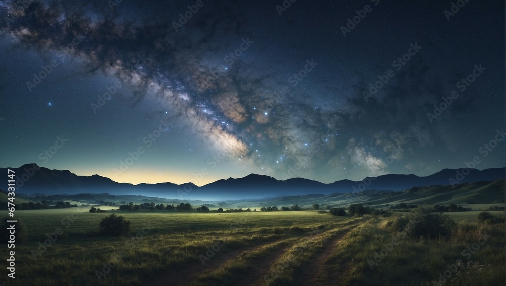 Fototapeta premium A tranquil night sky with stars and a galaxy