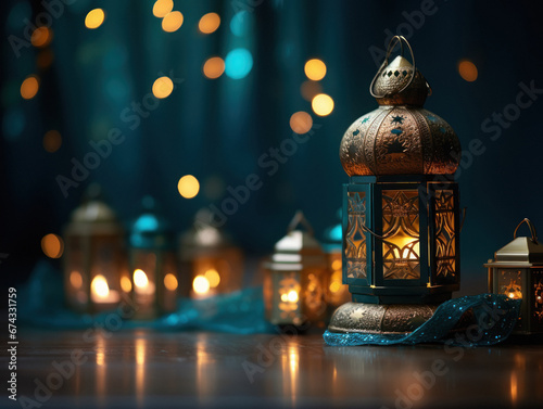 Beautiful arabic lantern with burning lights