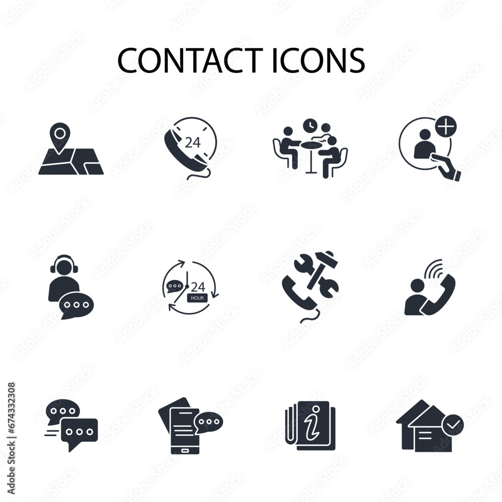 contact icon set.vector.Editable stroke.linear style sign for use web design,logo.Symbol illustration.