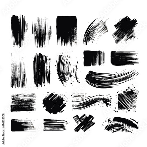 Set of vector paint brush stroke or ink splash or watercolor splatter and grunge background 