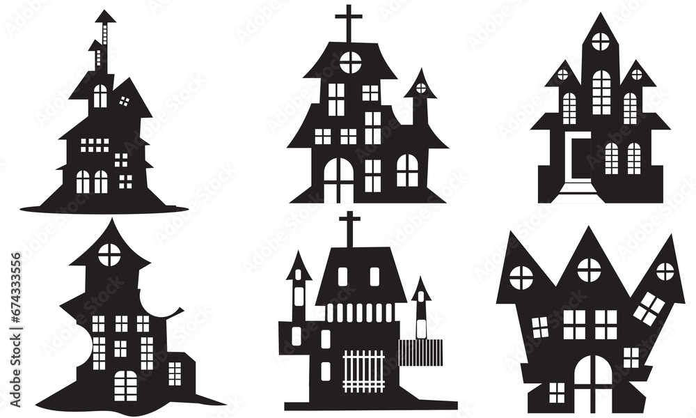 Halloween House silhouette collection. scary haunted  house bundle set.
