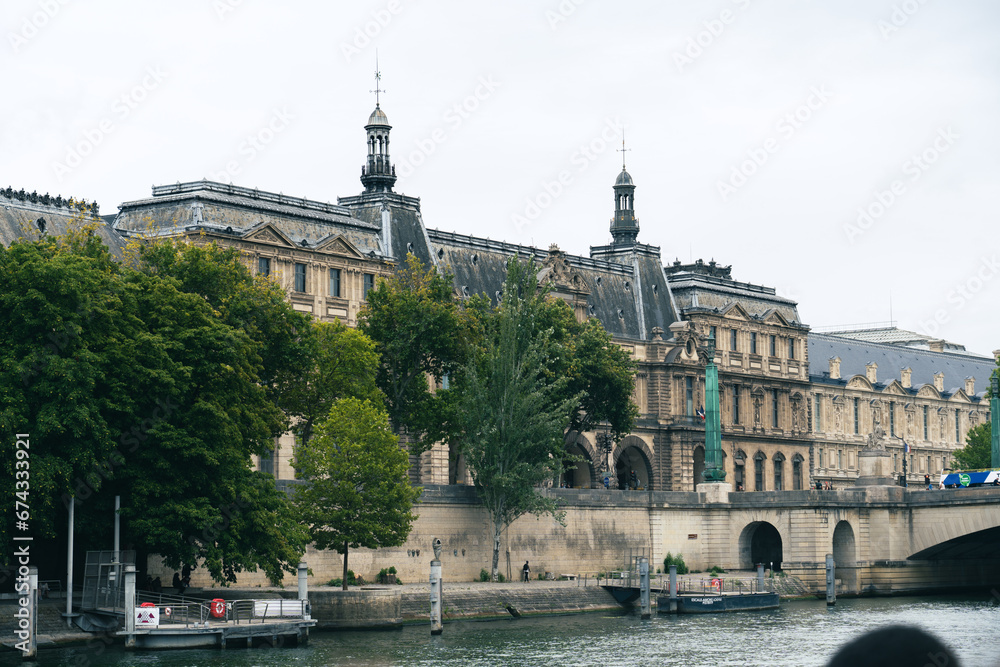 Ex royal residence, bridge Pont Neuf and Seine river at sunny summer, Paris