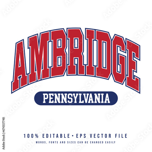 Ambridge text effect vector. Editable college t-shirt design printable text effect vector	 photo