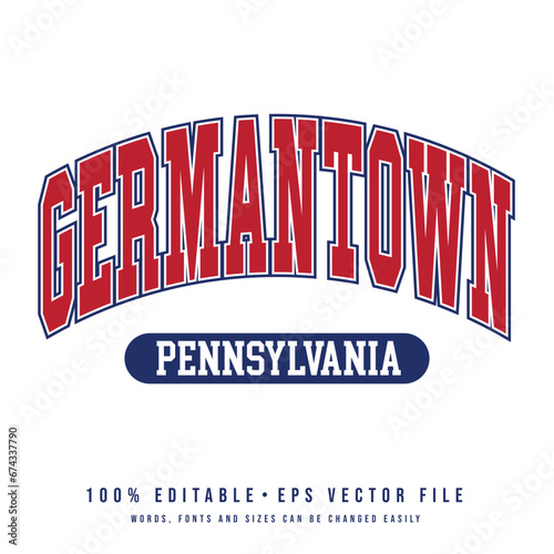 Germantown text effect vector. Editable college t-shirt design printable text effect vector	 photo